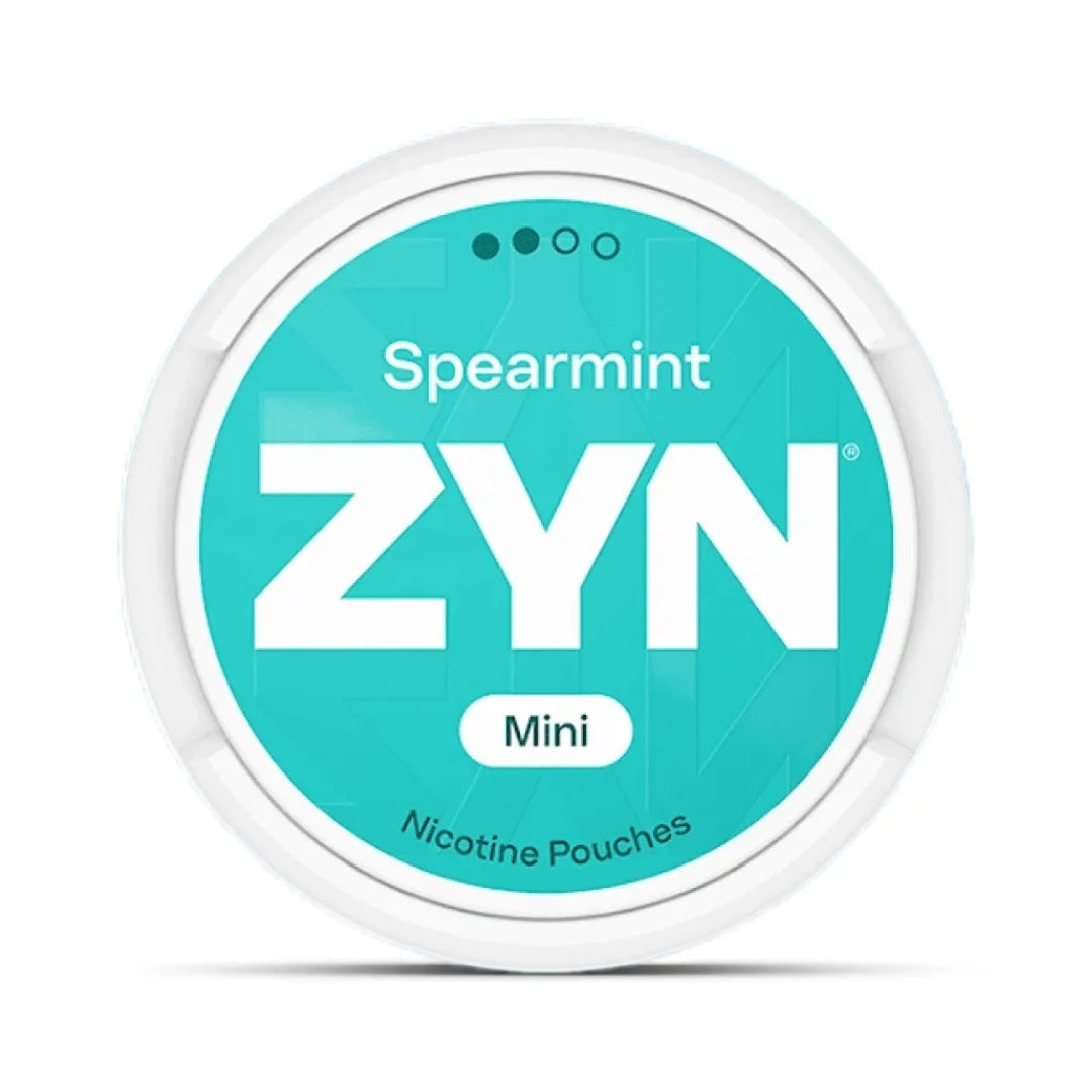 ZYN Spearmint Mini nicotine pouches packaging on a white background